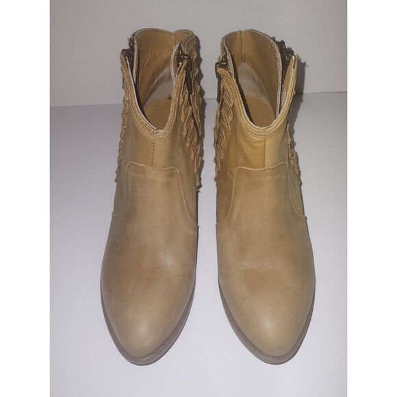 Ladies 7 Musse & Cloud Anthropologie Tan Leather Western Double Zip Ankle Boots - Picture 3 of 8